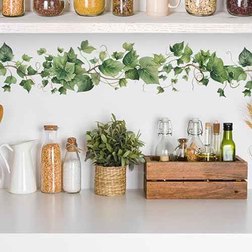 Green Leafy Vine Wall Decals Green Plants Leaves Wall Stickers Removable Peel and Stick Vinyl Art Mural Decals for Living Room Bedroom Classroom Kitchen Wall Decor