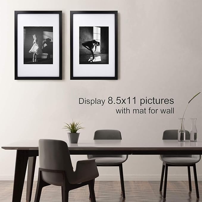 Egofine 12x18 Solid Wood Picture Frame, Made of Solid Wood Covered by Plexiglass 8.5x11 with Mat 12x18 without Mat, Poster Frame for Wall Mounting Hanging Photo Frame Vertically or Horizontally, Black