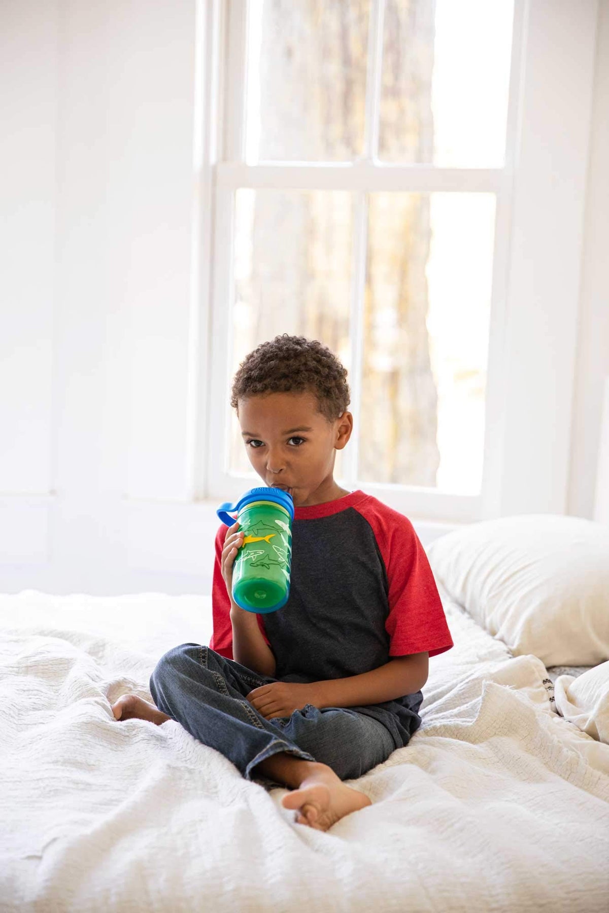 CamelBak Eddy+ Kids Water Bottle with Bite Valve Straw, Leakâ€‘Resistant Easyâ€‘Sip Design for Everyday Hydration, 14oz, Scuba Sharks