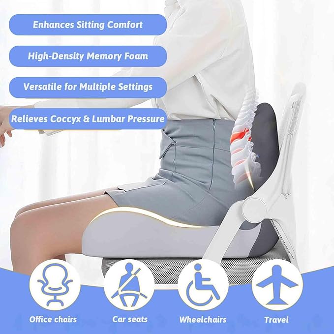 Back and Seat Cushion, Car Seat Cushion, Memory Foam L-Shaped Integrated Car Cushions, Ergonomic Car Cushion for Big People with Back Support (Mix-Grey)