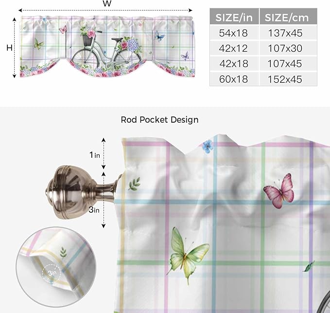 Spring Tie Up Valance Curtains for Windows, Kitchen Curtains Window Shades