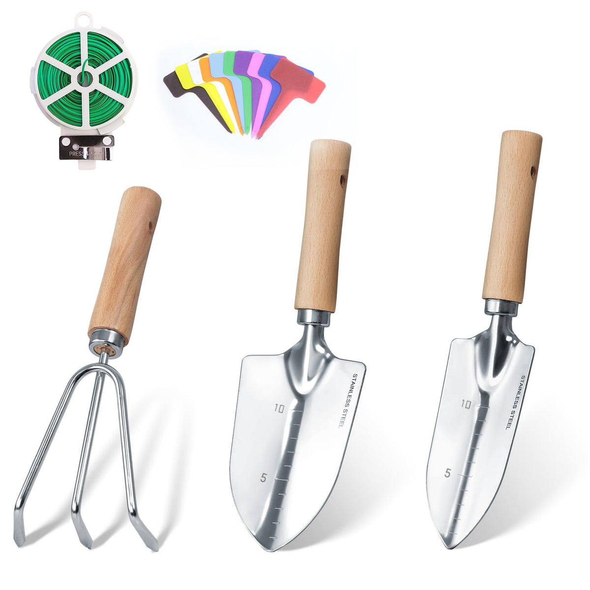 HoHaing Garden Tool Set, 10 Piece Kit with Heavy Duty Folding Stool, Detachable Storage Tote Bag, Stainless Steel Tools, Gifts for Women Men Green