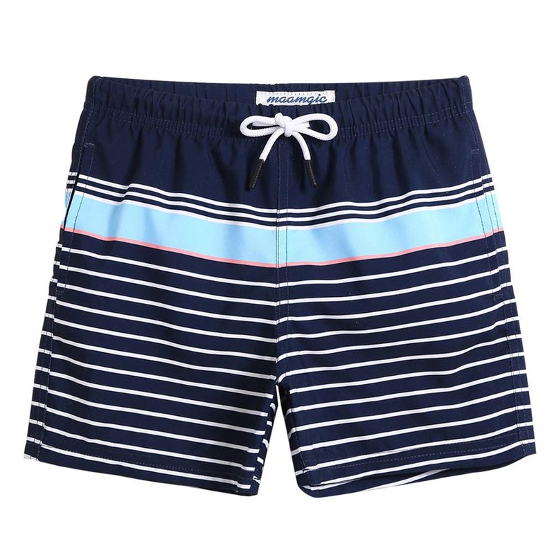 maamgic Boys Swim Trunks Toddler Swim Shorts Little Boys Bathing Suit Swimsuit Toddler Boy Swimwear,Striped-Navy Blue,5T