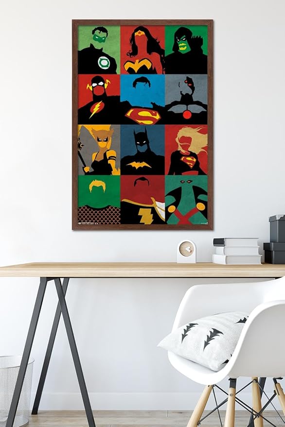 Trends International DC Comics - Justice League - Minimalist Wall Poster, 22.375" x 34", Mahogany Framed Version