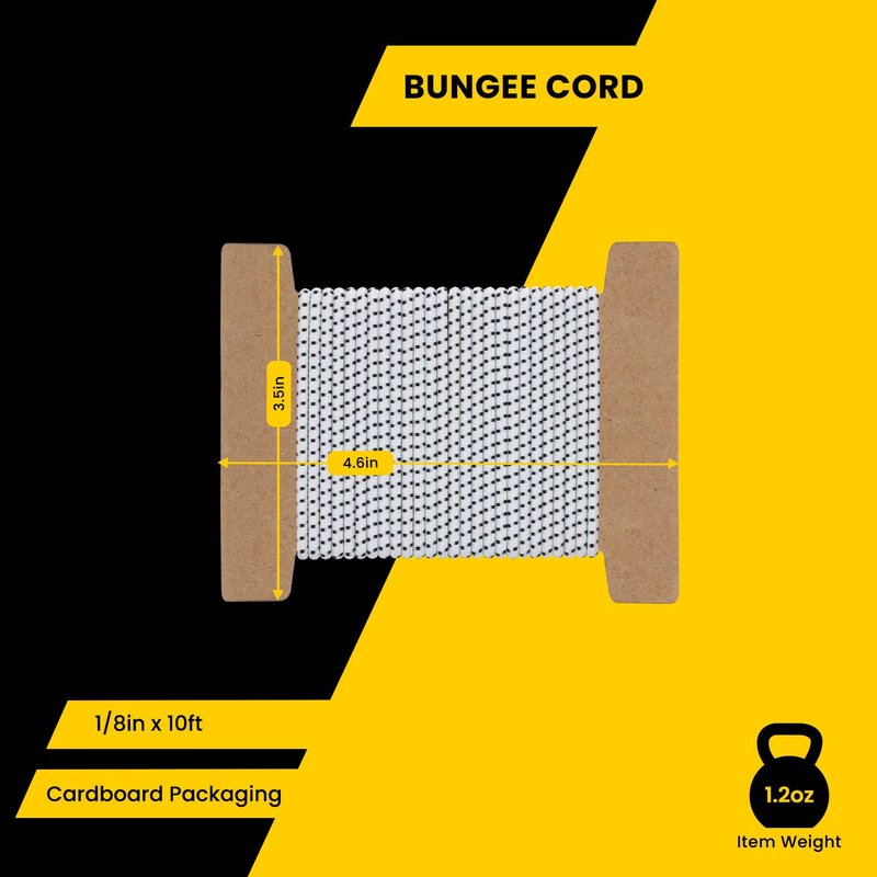 Brotree Marine Grade Bungee Cord 1/8" x 10ft - Elastic Shock Cord 100% Stretch Rope Heavy Duty for Kayak, Tent Pole, Tarp, Tie Down - White&Black