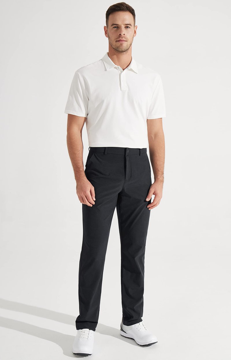 Libin Mens Golf Pants Classic Fit Stretch Work Dress Pants 32" Quick Dry Lightweight Business Casual Trousers Comfort Water Resistant, Black, 34W x 32L