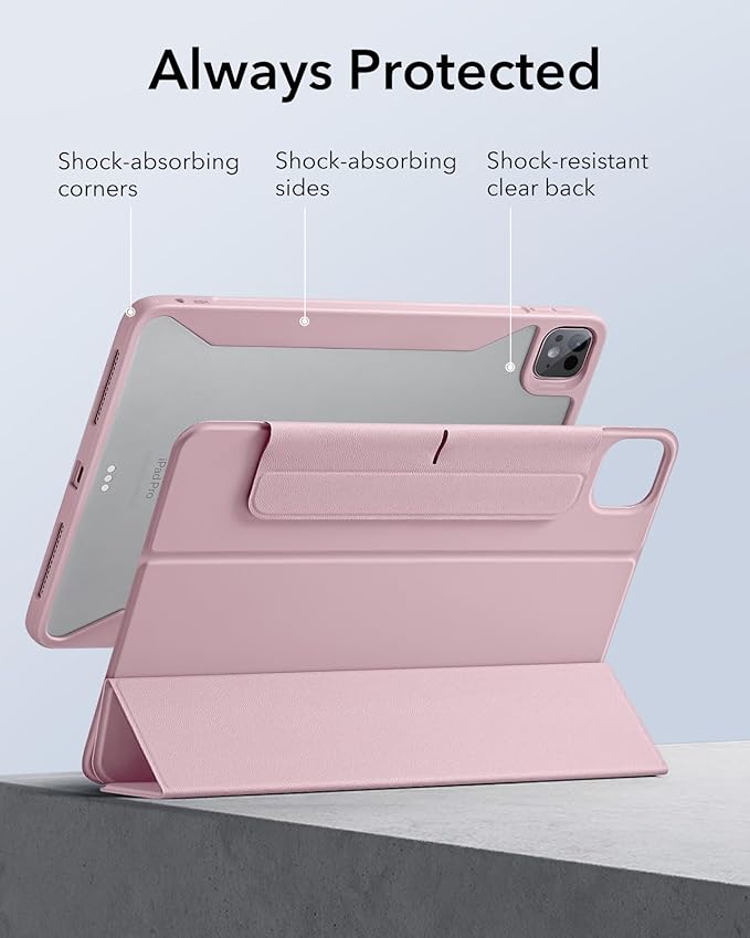 ESR for iPad Pro 13 Inch Case (M5/M4) 2025/2024, Removable Magnetic Cover, Vertical Stand, Fully Supports Pencil Pro and Pencil(USB-C), Rebound 360 Series, Pink