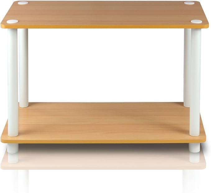Furinno Turn-N 2-Tier No Tools Tube Shelf/End Table, Single, Beech/White