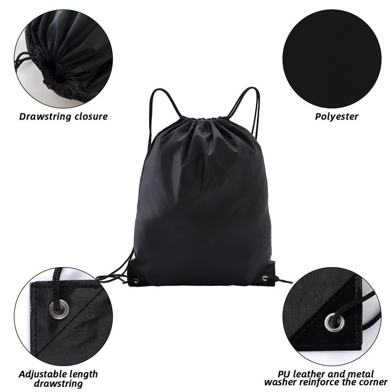 Haokuaile Drawstring Backpacks,10 Pack — Lightweight Drawstring Bags, Gym Sack for Sports, Daily Use & Travel (10, Black)