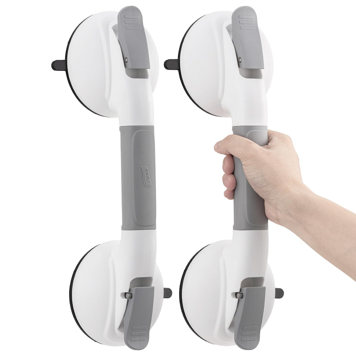 TAILI Grab Bars for Bathtubs and Showers,2 Pack Shower Handles for Elderly Suction,Maximum 330lbs,Shower Grab Bar with Upgraded Rubber Suction Cups,Safety Grip for Senior, No Drilling Removable,Grey
