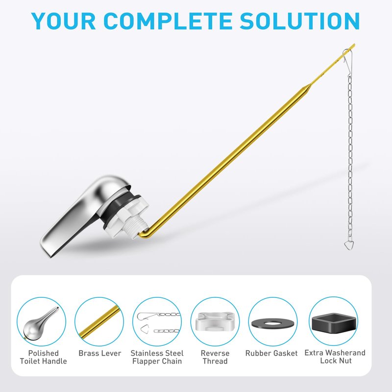 Toilet Handle Replacement Kit - American Standard Toilet Flush Handle Replacement, Universal Front Mount toilet lever bowl handle flusher arm tank replacement kit, Metal &Brass Toilet arm Lever &Chain