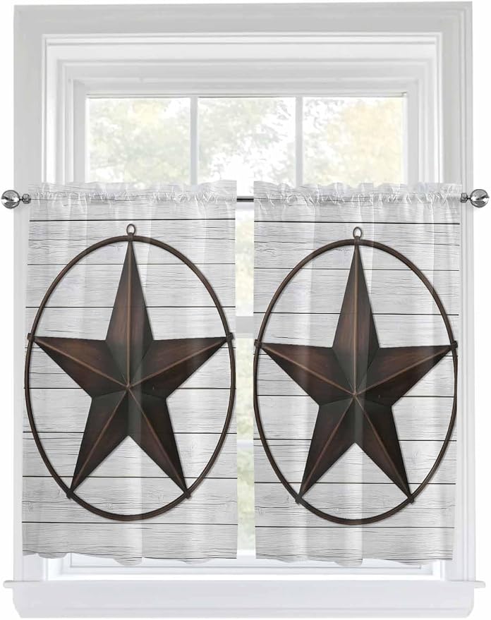 Vintage Farm Western Star Window Valance Curtains, 2 Panel