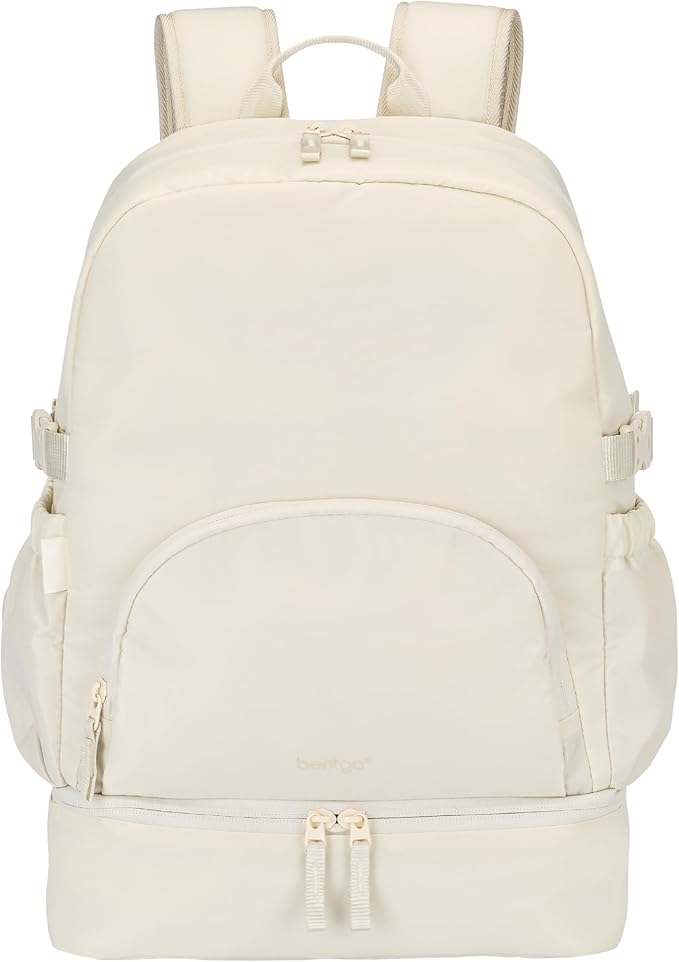 Bentgo 2-in-1 Adult Backpack & Insulated Lunch Bag – Lightweight, Water-Resistant Travel Backpack with 9 Compartments, Laptop Sleeve & Trolley Sleeve for Work & Everyday Use (Bone)