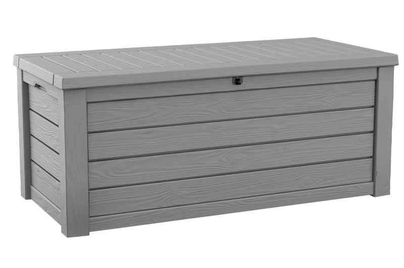 Keter Westwood 150 Gallon Resin Large Outdoor Storage Box for Patio Furniture, Outdoor Cushions, Garden Tools and Pool Floats, Light Grey