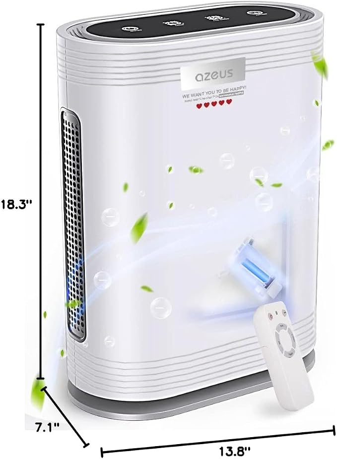 AZEUS True HEPA Air Purifier for Home, UV light | Ionic Generator | Office or