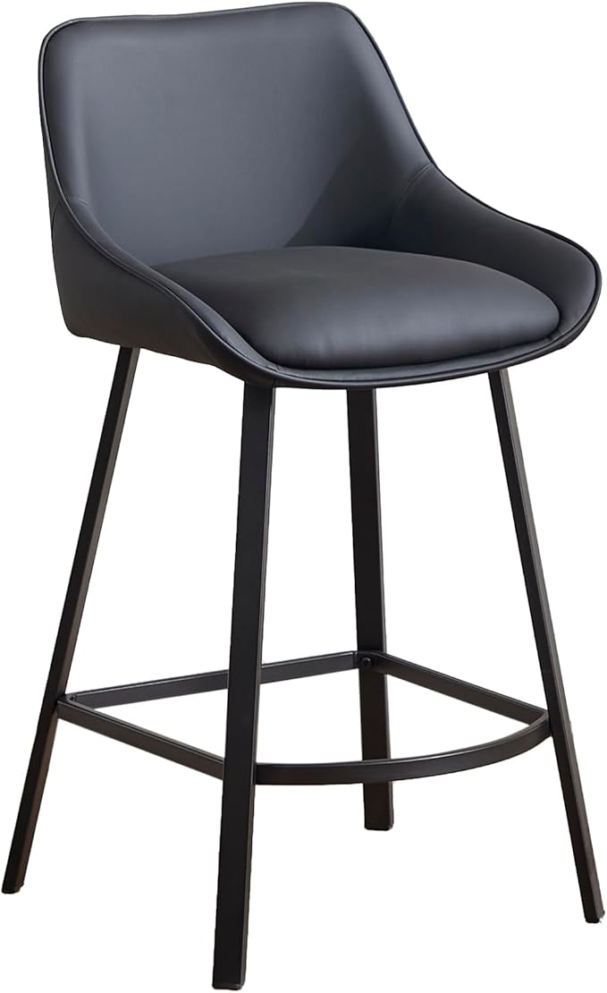 26" Modern Bar Stools Set of 2, Faux Leather Upholstered Bar Stools, Counter Height Bar Chairs with Back for Kitchen, Dining Room, Cafe, Bar - Black