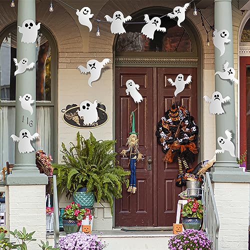 3D Halloween Ghost Stickers - 42 Pcs Reusable Self-Adhesive White Decals for Wall Decorations - Party Supplies for Gothic Home Window Door Room Decor