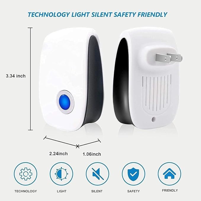 Upgraded Ultrasonic Repellent Electronic Plug in Indoor Pest Control Repeller for Insects Mice Rodents Spiders Cockroach Bug Roach Mosquitoes 6 Packs