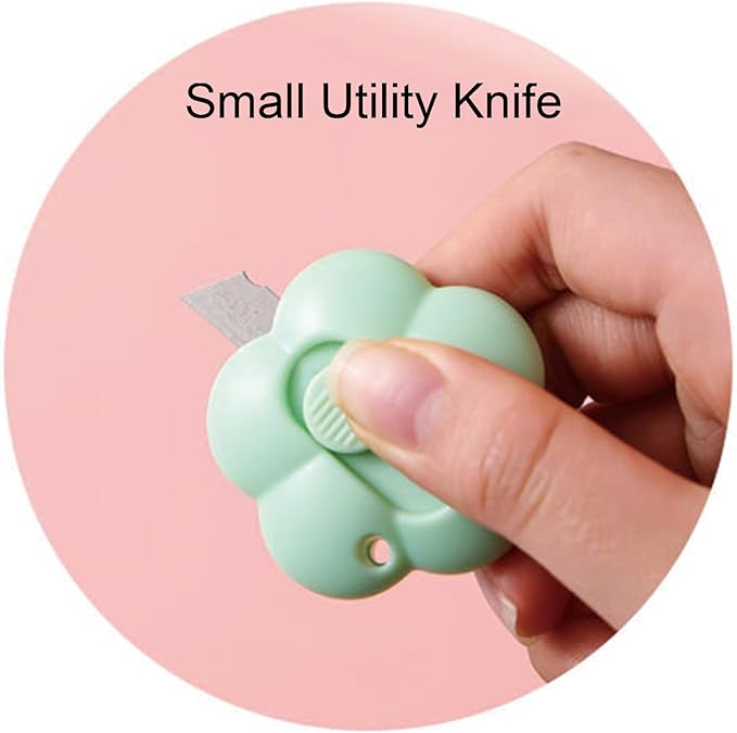 7 Pcs Cute Green Stationery Set Kawaii School Supplies Office Supplies Including Ballpoint Pens Pencil Sharpener Highlighter Correction Tape Eraser Utility Knife (Green)
