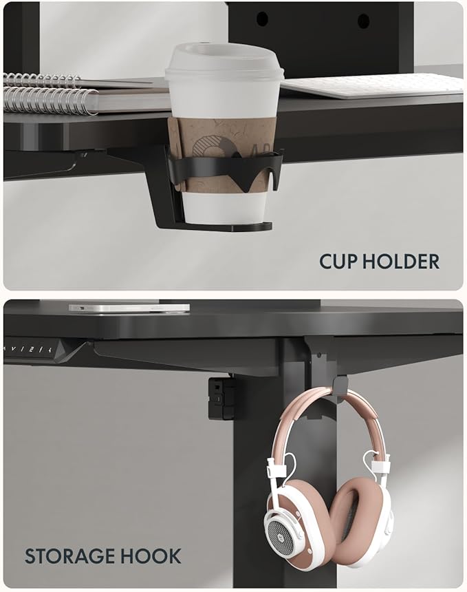 FLEXISPOT Standing Desk with Monitor Stand, 48 x 24 Inches One-Piece Electric Height Adjustable Computer Desk with Cup Holder, Home Office Desks (Black Frame+ Black Top)