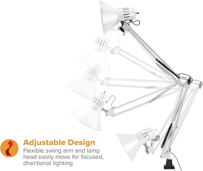 Bostitch Office VLF100-WHT Swing Arm Desk Lamp with Clamp Mount, 36" Reach with Multi-Joint Adjustment, Includes Replaceable LED Bulb (VLF), White