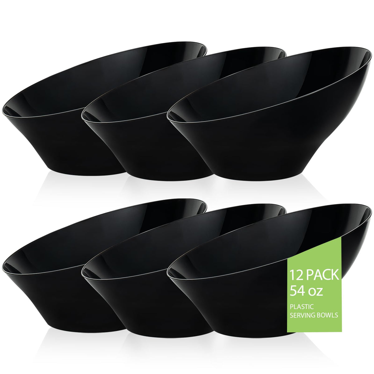 BESTVIP 20 Oz Black Plastic Angled Serving Bowls, 12 Pack