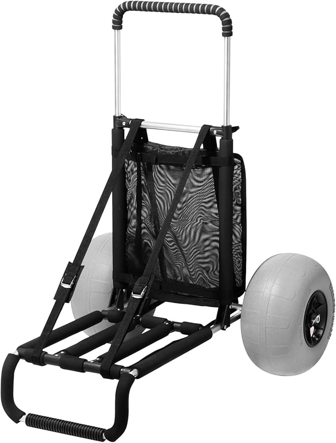 VEVOR Beach Dolly with Big Wheels for Sand, 29.9" x 15.4" Cargo Deck, w/ 12" Balloon Wheels, 165LBS Loading Capacity Folding Sand Cart & 27" to 44.7" Adjustable Height, Heavy Duty Cart for Beach