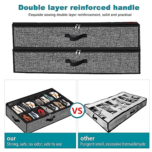 Under Bed Shoe Storage Organizer for Closet 2 Pack- Fits 32 Pairs Underbed Shoes Container Boxes Black - color: Black-32pairs, style: Regular Handle
