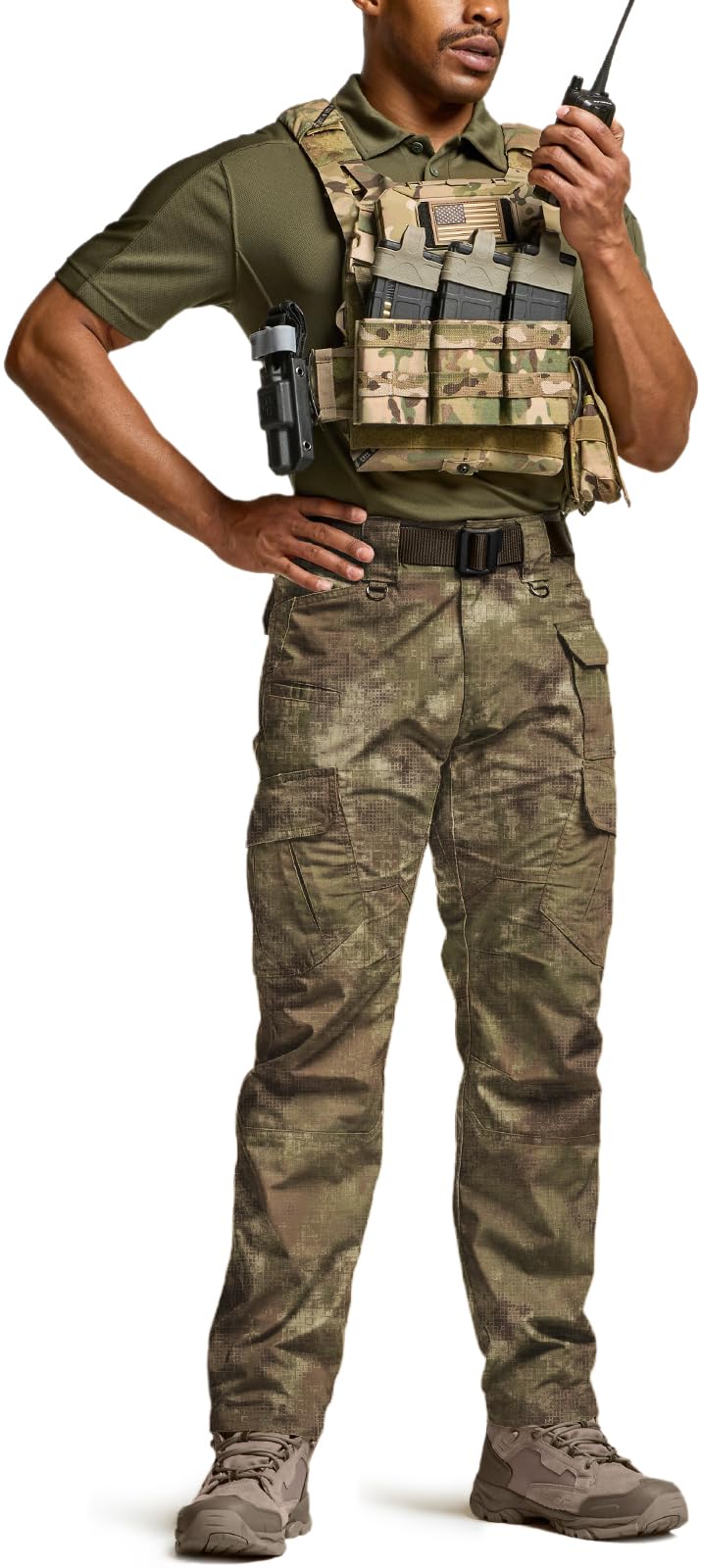 CQR Men's Tactical Pants, Water Resistant Ripstop Cargo Pants, Lightweight EDC Work Hiking Pants, Outdoor Apparel, Duratex Mag Pocket Print Fractal Camo, 34W x 30L