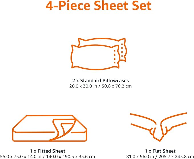 Amazon Basics Kid's Soft Easy-Wash Lightweight Microfiber 4-Piece Sheet Set, Full, Red, Solid
