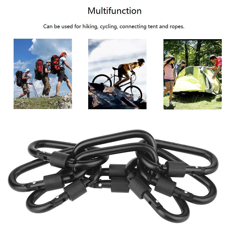 Locking Carabiner Clip, Vonpri 3 Inch D Ring Clips Spring Snap Key Chain Hook Screw Gate Aluminum Carabiners for Outdoor Travel Camping Fishing Hiking Backpack (Black 8pcs)