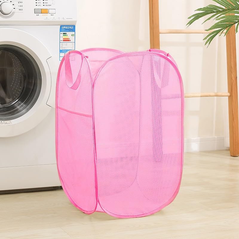 Pop Up Laundry Hamper Reinforced Collapsible Laundry Basket Foldable Clothes Hamper for Home, Dorm Room, Travel, Cruise, Pink - color: Pink