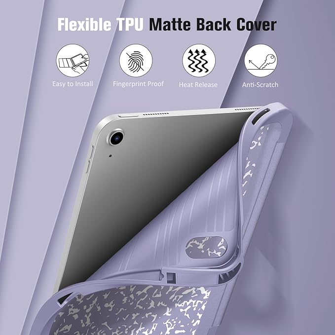 Fintie SlimShell Case for iPad (A16) 11th Generation 11 Inch (2025), iPad 10th Generation 10.9 Inch (2022) - Flexible Soft TPU Stand Back Cover with Pencil Holder, Composition Lilac