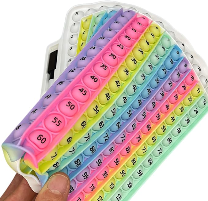 Multiplication Table Game pop Fidget Toys Educational Math Learning Board with Marker, Rainbow Colors, 12x12 Grid Multiplication Charts for Kids Multiplication Flash Cards