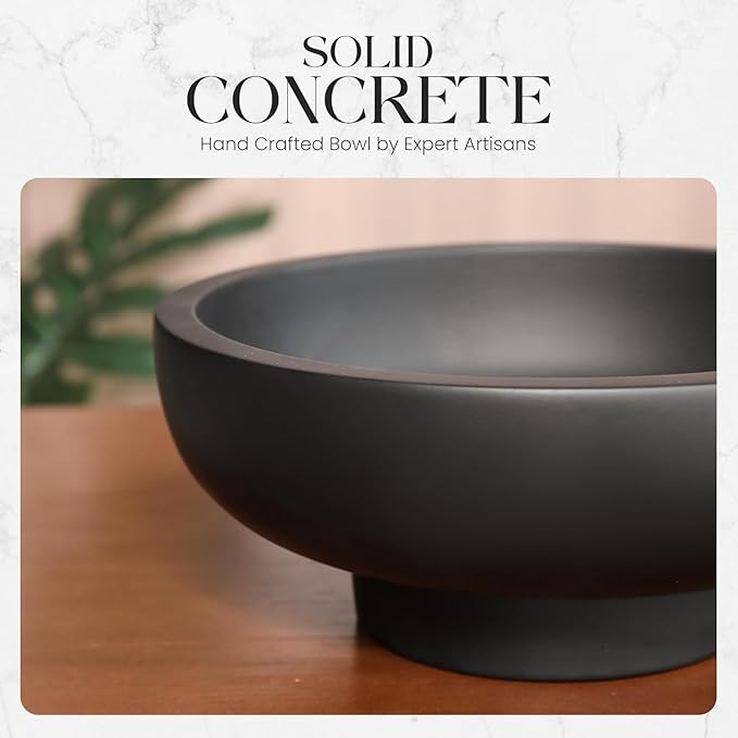 Concrete Fruit Bowl – Large Decorative Pedestal Bowl for Kitchen Counter, Entryway, or Coffee Table – Modern Catch – All Key Bowl – Heavyweight Centerpiece for Home Decor (Black)