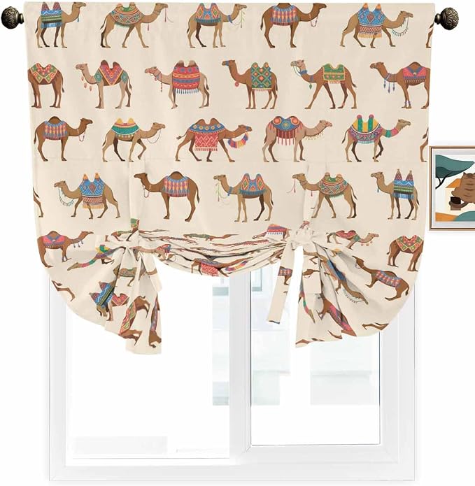 Tie Up Curtains for Windows, Summer Camels Adjustable Balloon Nature Linen
