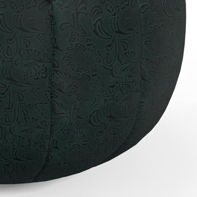 SIMPLIHOME Drury Boho Round Pouf in Teal Patterened Genuine Leather for the Living Room, Bedroom and Kids Room