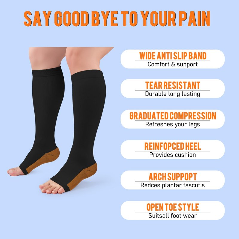 Sooverki Copper Compression Socks for Women & Men Open Toe 15-20mmHg is Best Support for Circulation Recovery and All Day Wear