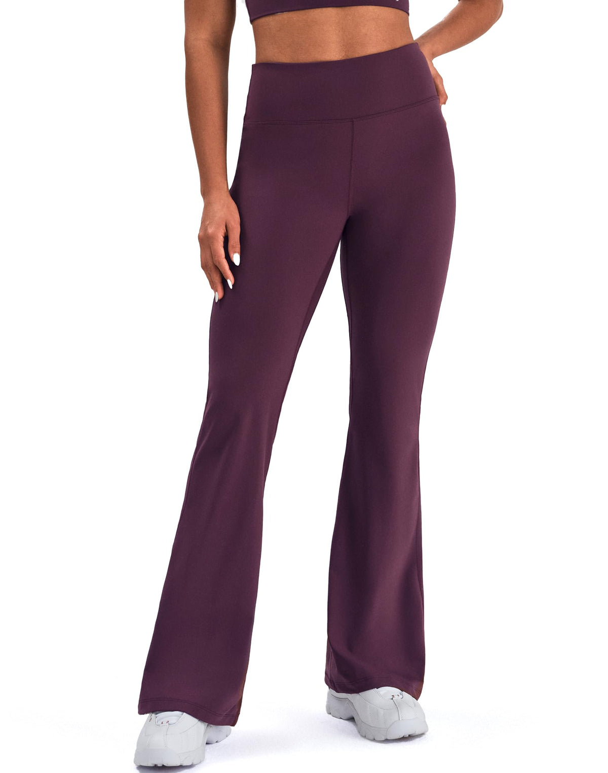 K-Swiss Flare Leggings for Women 32" - High Waist Wide Leg Bell Bottom Bootcut Yoga Pants for Casual Lounge, Purple/MISC S