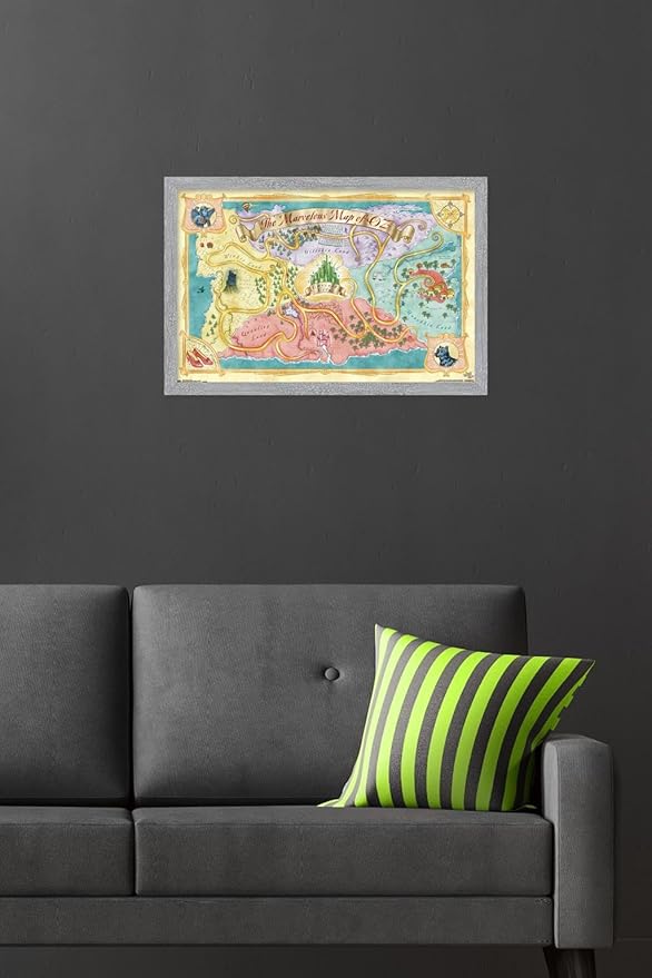 The Wizard Of Oz - Map Wall Poster, 22.4L" x 14.7W", Gray Framed Version
