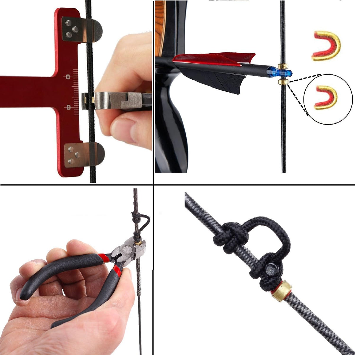 AHOSOUTLY Archery Bow String Nocking Points Set with T Square Ruler Nocking Buckle Pliers and 8pcs Nocking Buckle Set,for Recurve and Compound Bowstring Accessories…