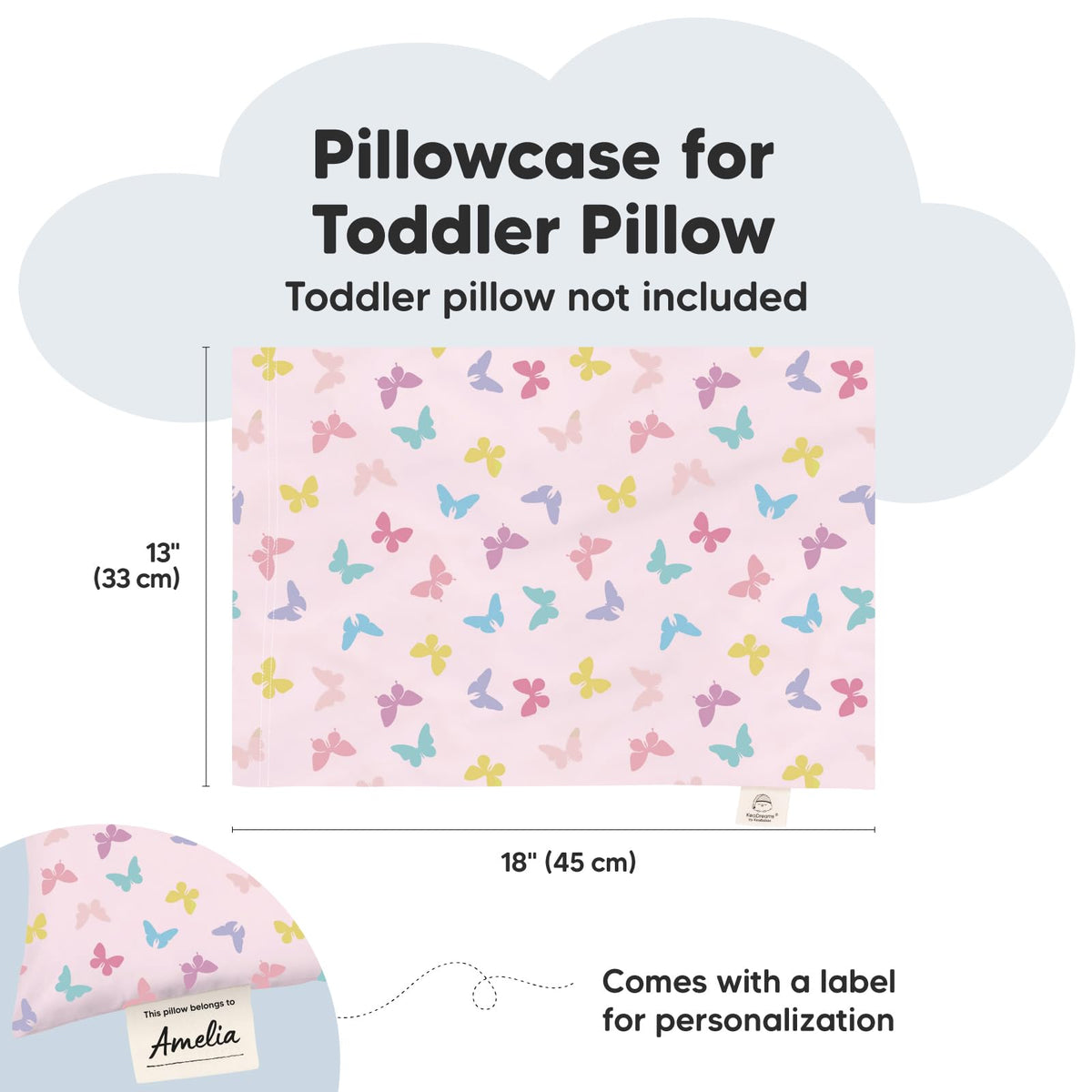 KeaBabies Toddler Pillowcase 13x18 Organic Cotton Cover (Flutter)