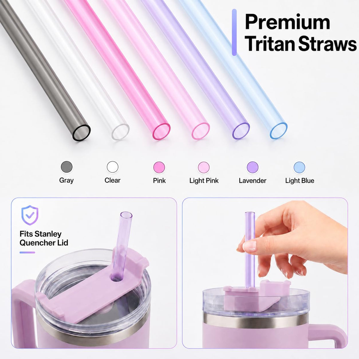 Joshey 12 Inch Tritan Replacement Straws for Stanley 40oz Tumbler - 6 Pack Reusable Long Straws with Cleaning Brush, Fits 30oz & 40oz Stanley Cup Accessories, BPA-Free (5 Colors)