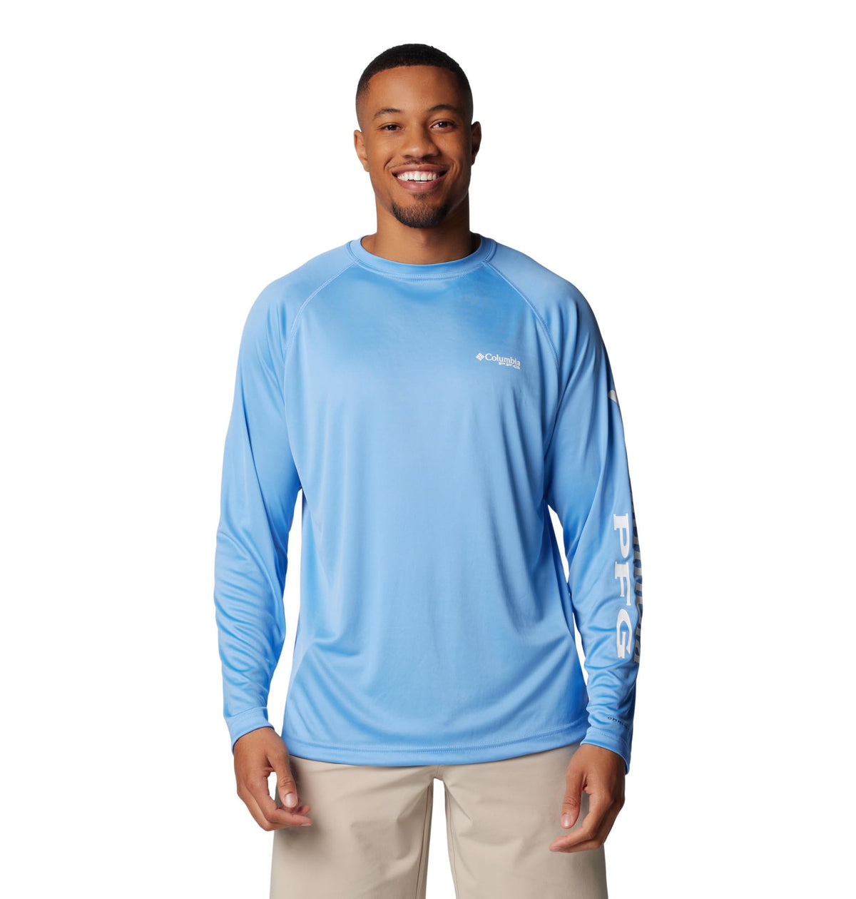 Columbia Men's PFG Terminal Tackle Long Sleeve Fishing Shirt, White Cap/White Logo, X-Small