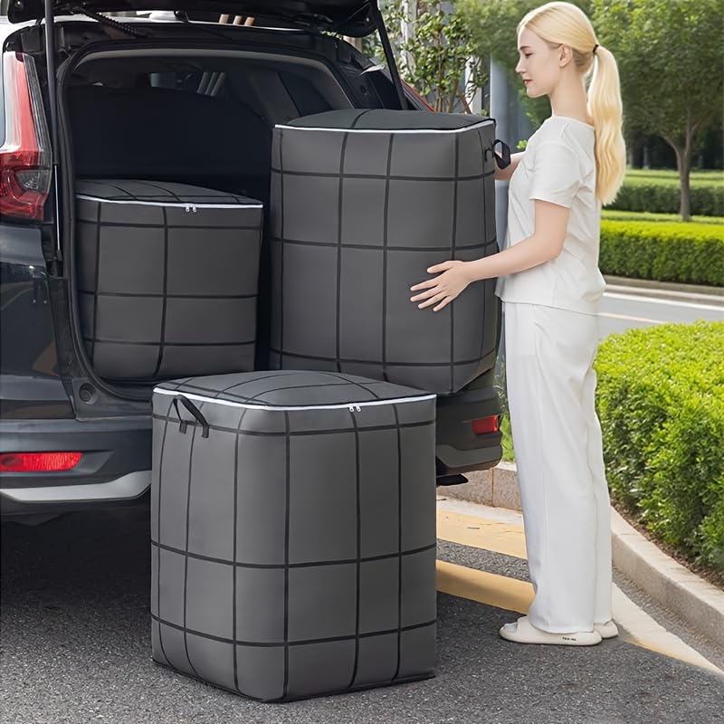 1pack 100L Large Laundry Basket with Lid - Foldable Clothes Storage Bin with Reinforced Handles, Collapsible Fabric Toy Organizer for Closet, Bedroom, Gray Plaid