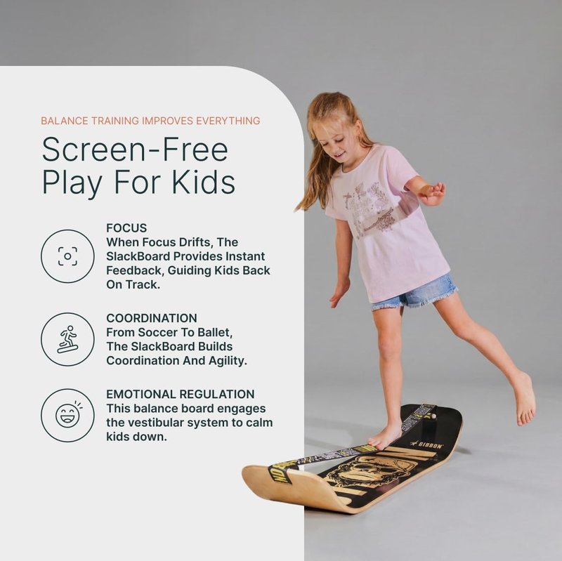 GIBBON SlackBoard with Stand - GiBoard Balance Board Kids & Adults - Slackline Balance Trainer - Slack Board Core Workout Equipment Home Gym Training - Standing Desk Exercise - Yoga, Agility, Pilates