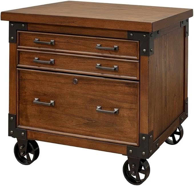 Pemberly Row Rustic Wood Lateral File with Legal/Letter File Drawer in Brown, Solid Wood, Sturdy Construction, Office or Home Storage, Secure Document Organization, Durable Design