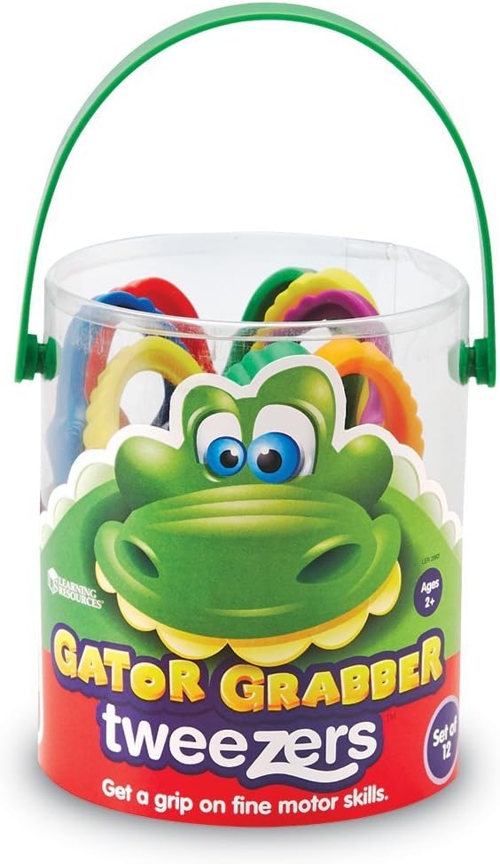 Learning Resources Gator Grabber Tweezers - 12 Pieces, Ages 2+ Fine Motor Tweezers for Kids, Toddler Learning Toys