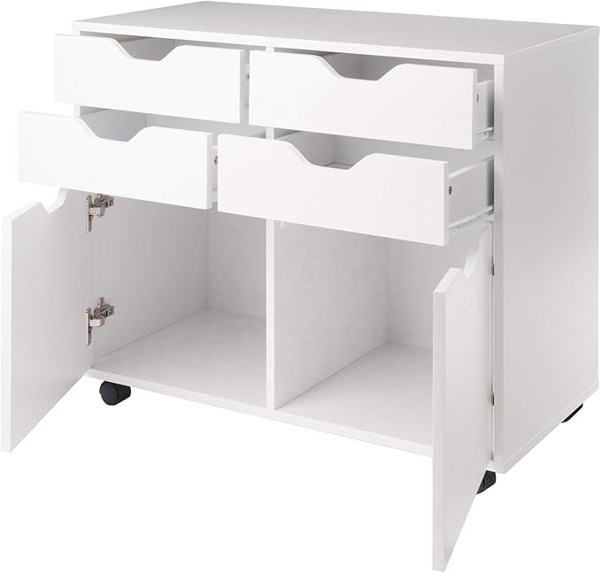 Winsome Halifax Storage Mobile Cabinets, 2 Doors, 4 Drawers, for Home Office, White