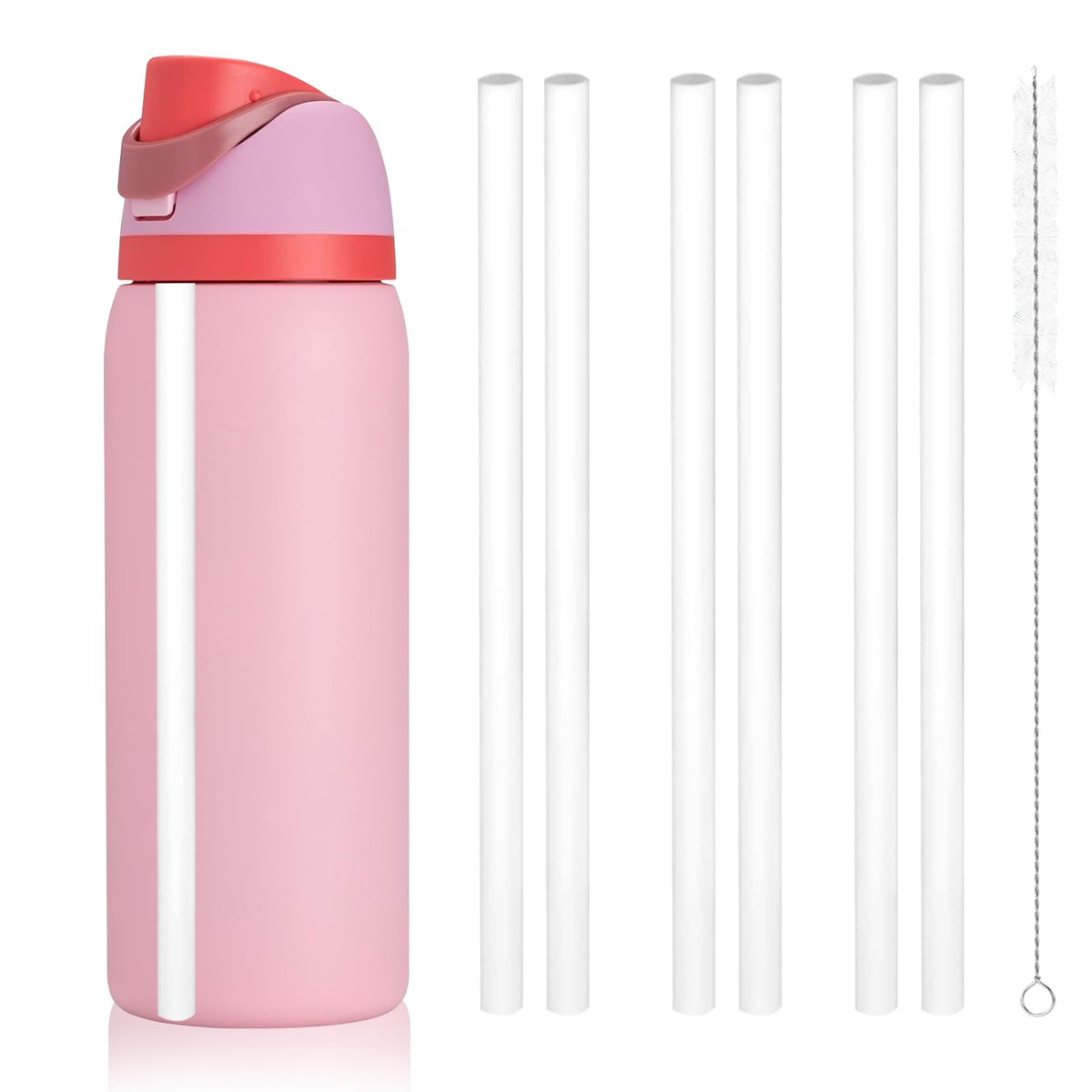 Replacement Straw for Owala Water Bottle 24 oz 32 oz, 6PCS Reusable Plastic Straws Compatible With Owala Water Bottle，BPA-FREE Straws and 1 Cleaner Brush White